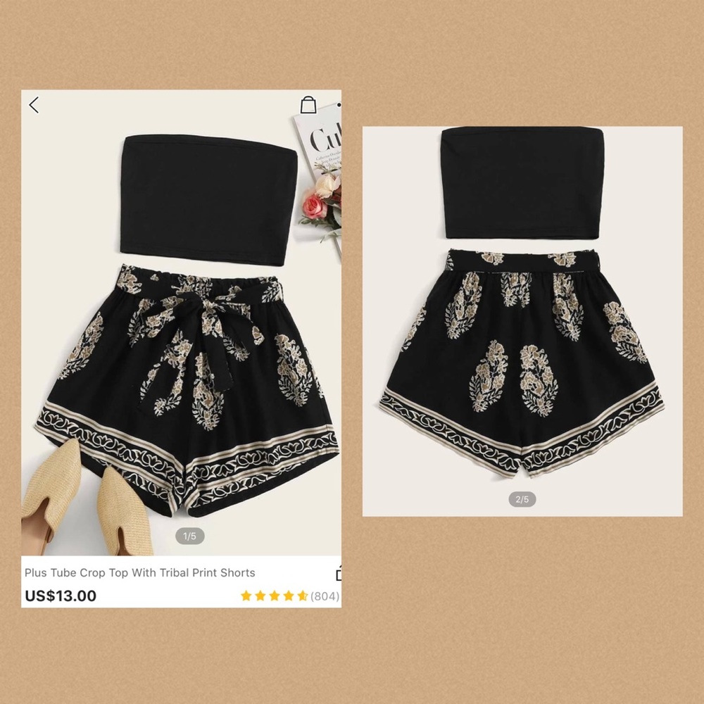 NWT Tube Crop Trop with Tribal Print Shorts